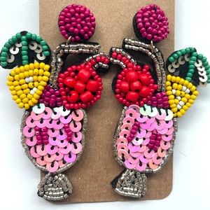 Beaded Sequin Pink Drink Earrings